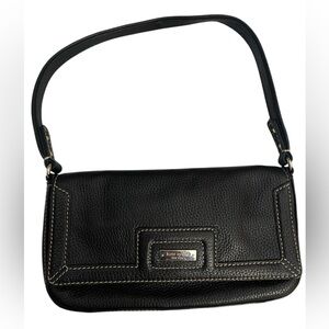 Kate Spade Black Leather Green Lined Gold Accent Shoulder Bag